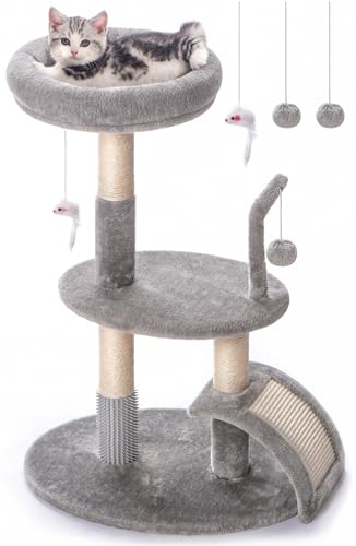 Torre grande para gatos Goozii con poste rascador y cama miniatura 1