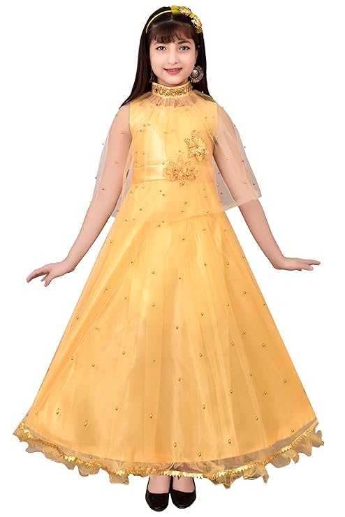 New Trend Collection Beautiful Wedding Dresses for Girls Full Length Maxi Gown Fit for Baby Girls Yellow-image-3