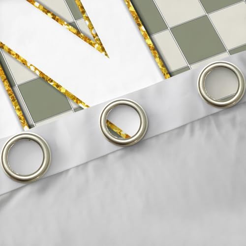 Image of Erosebridal Sage Green Checkered Blackout Curtains for Bedroom Living Room Plaid Initial N Window Curtains 2 Panels 52 inch Wx84 L Personalized Monogram Drapes,Grids Gingham Window Treatments
