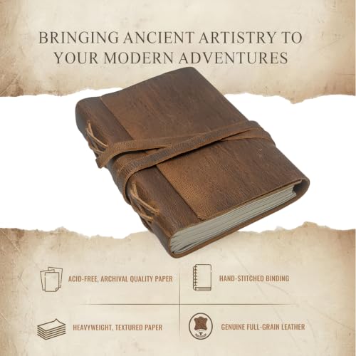 Image of Leather Journal 5X7 for Men & Women, Vintage Handmade Notebook with 240 Pages, Unlined Writing Diary, Travel Scrapbook, Sketchbook, Planner & Gift Idea