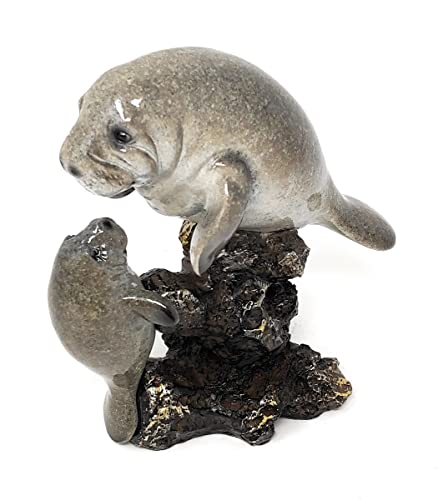 Figura Decorativa de Manatí Gris Náutico con Bebe miniatura 3