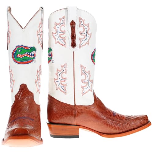 Image of Vaccari Men's Brooks Genuine Smooth Ostrich Leather NCAA Athletics Embroidery Western Cowboy Boots