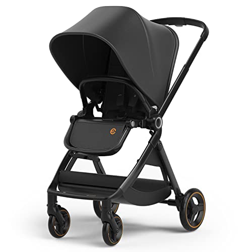 ELITTLE Standard Stroller EMU, Full-Size Lightweight Baby Stroller, High Landscape Infant Bassinet for 0-36 Months Newborn with Large Canopy & Reversible Seat-Black