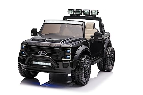 Elektro Kinderauto Ford Super Duty - lizenziert - 12V10AH Akku und 4 Motoren- 2,4Ghz + MP3 + Leder + Eva (Schwarz)