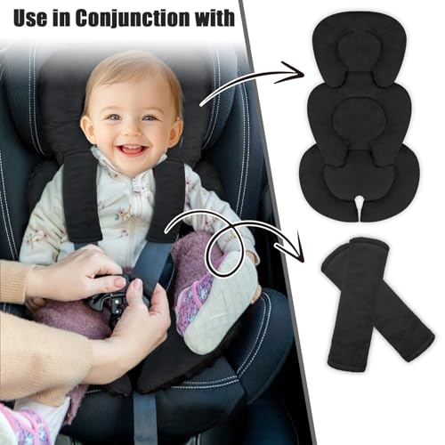 Image of GFU Infant Car Seat Insert Head and Body Support, Reversible Newborn Insert for Carseat with Strap Pads, Soft Stroller Cushion Pillow Insert for Boys and Girls, Fits for Stroller, Swing, Black