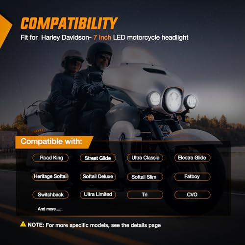 Image of Nilight 7 Inch Motorcycle LED Headlight 4.5 Inch Fog Lights Halo Turn Signal DOT Compatible with Harley Davidson Electra Street Glide Fat Boy Road King Heritage Softail CVO, Chrome