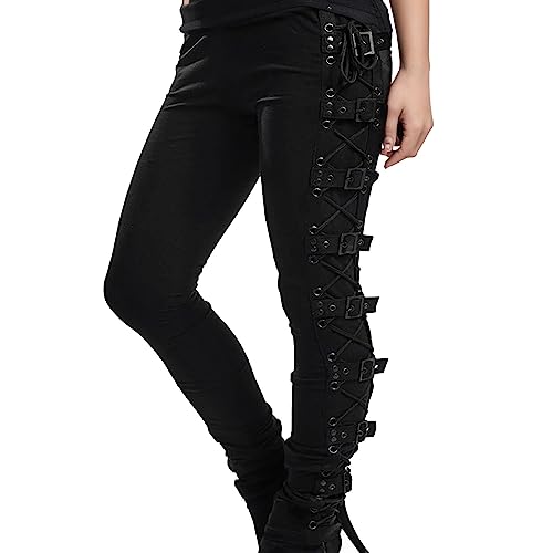 Gothic Punk Pants for Women Plus Size Side Lacing High Waisted Skinny Leggings Trendy Lounge Straight Slim Fitted Trousers - Main Image