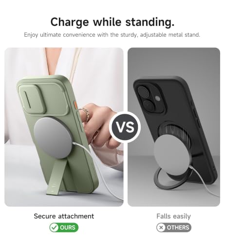 Image of SURITCH for iPhone 16 Case with Magnetic Camera Slide Cover and Adjustable Kickstand, Compatible with MagSafe, Shockproof Bumper Case Slim Protective Cover 6.1 Inch, Green