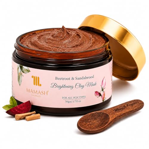 Image of Mamash Beetroot & Sandalwood 2-in-1 Face Pack & Scrub | Ready-to-Use De-Tan Clay Mask with Neem, Licorice & Multani Mitti | Brightening & Deep Cleansing Ayurvedic Skincare | 50g