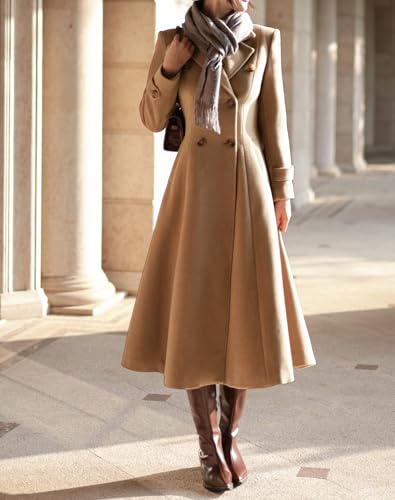 Image of IDEALSANXUN Womens Long Wool Coat Fall Winter Double Breasted Trench Coat Peacoat Jackets
