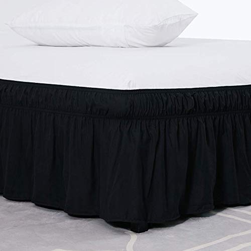 Cubre Somier Falda del hotel Wrap alrededor de camisas elásticas de cama sin cama Superficie Twin / Full / Queen / King Tamaño 38cm Altura Decoración for el hogar Faldas De La Cama(Noir,120 x 200 x 38