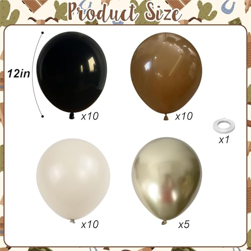 Image of Brown Black Gold Balloons, 12 Inch Neutral Brown Tan Nude Black Beige Ivory Latex Balloons with Metallic Gold Balloon for Graduation Cowboy Western First Rodeo Wild West Country Farm Boho Baby Shower