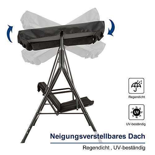 MCombo 3-Sitzer Hollywoodschaukel Gartenschaukel Gartenliege Schaukelbank 8003 (Schwarz) - 2