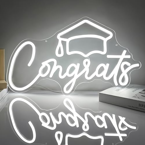 Image of Congrats Grad Neon Sign Congrats Neon Lights Signs for Backdrop Graduation Party Wall Decor Dimmable Congratulations Neon Sign Celebration Grad Neon Wall Sign Gifts