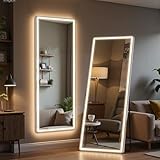 64'x21' Full Length Mirror with LED Lights, Hanging Mounted Mirrors, Aluminum Frame Mirrors with Dimming & 3 Color Lighting, Lighted Full Body Mirror for Bedroom, Dressing Room, Cloakroom
