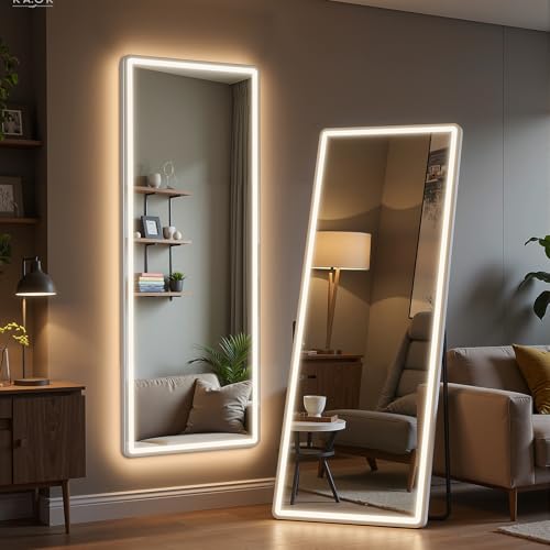 64″x21″ Full Length Mirror with LED Lights, Mirrors with Dimming & 3 Color, Full Body Mirrors with Aluminum Alloy Thin Frame for Bedroom, Dressing Room