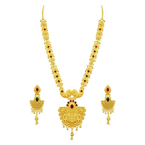 SAIYONI Wedding Collection One Gram Gold Plated Forming Long Necklace With Earring Jewellery Set (Gold)