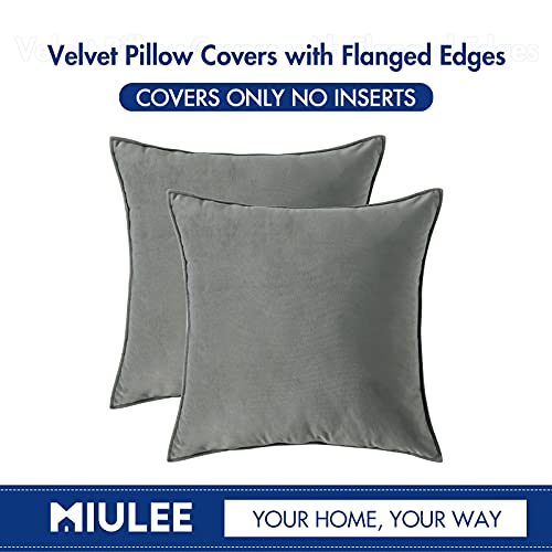 Miulee Pack Of 2 Decorative Velvet Throw Pillow Cover Soft Grey Pillow Cover Soild Square Cushion Case For Sofa Bedroom Car 18X 18 Inch 45X 45Cm #TOP5