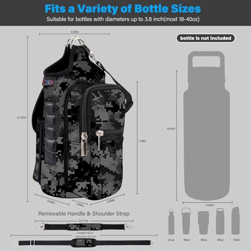 Image of icolor Magnetic Gym Bag Water Bottle Holder with Phone Pockets,5 Built-in Magnets Gym Magnetic Bag Pouch Attach to Fitness Equipment,Diameter 3.9 inch Bottle Carrier Sling Bag