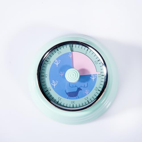 Image of Gibox Round Retro Kitchen Timer for Cooking (Green) Stainless Steel Megnatic Bottom Mechanical Loud Alarm, 60 Min Count Stopwatch for Time Management Analogue Clock Reminder for Various Activity