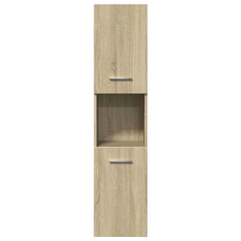 Armoire de salle de bain en chêne Sonoma - 30 x 30 x 130 cm - En bois avec 3 compartiments et 2 portes - Design moderne - Espace de rangement puissant pour petites et grandes salles de