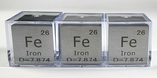 Image of 1.5 inch 38.1mm Iron Ferrum Metal Cube Fe up to 99.9% Pure Periodic Table Element Engraved Density Collection Science Education Display Block Cube + Acrylic Case Box - 1PC
