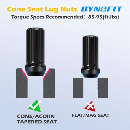 Image of Dynofit 14x1.5 Spline Lug Nuts Compatible with Chevy Silverado 1500 GMC Sierra Ford,Aftermarket Wheel Lug Nuts Set for F150 2015-2024, 24PCS Black Truck Nuts Sets Include 1 Socket Key for Fuel Wheel