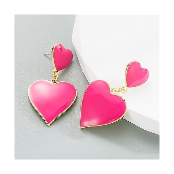 Hot Pink Earrings Y2K Love Gifts, Pink Heart Earrings Lightweight Hypoallergenic Heart Drop Magenta Earrings Valentine's Day Mother's Day Jewelry - Image 6