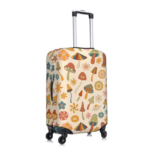 Elastic Travel Luggage Cover Printed Retro Mushrooms Flowers Double-Sided Suitcase Protector Bag,Dust-Proof Anti-Scratch Durable Suitcase Sleeve For Kid Adult,X-Large3