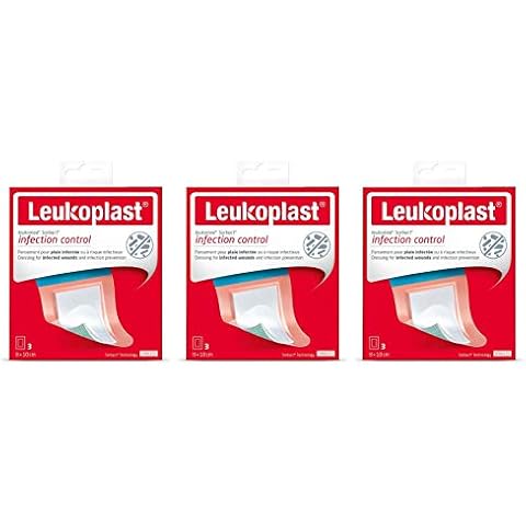 Leukoplast Leukomed Sorbact Infection Control Wound Dressing - Absorbent, Waterproof Latex Free Anti-Bacterial Plasters - 3pcs 8cm x 10cm (x3 Pack) Cover