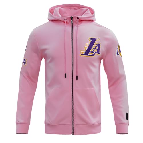 Pro Standard Mens NBA Los Angeles Lakers Classic Chenille Full Zip Hoodie Pink