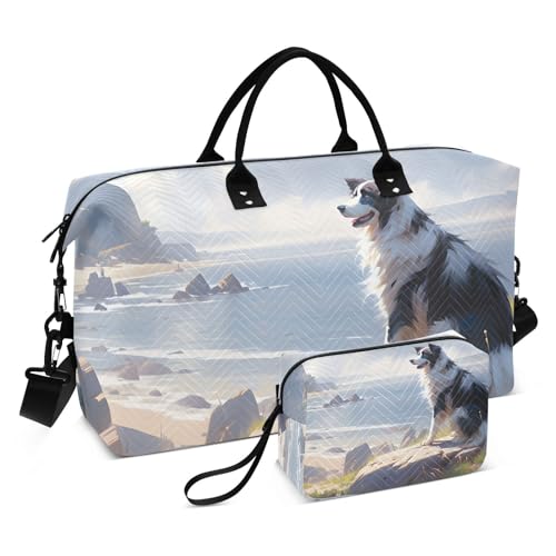 Large Travel Duffel Bag, Beach Sheepdog Sports Tote Gym Bag, Shoulder Weekender Overnight Bag for Women Men, Carry On Luggage with Toiletry Bags