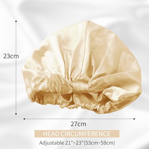 Townssilk Mulberry Silk Night Hat for Women - Ideal for Hair Protection - Popular, 1 Piece, Champagne, 1-layer champagne - Image 4