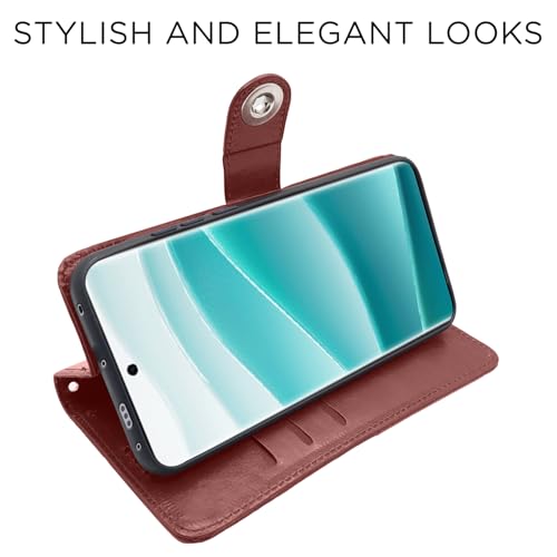 Image of Pikkme Flip Cover Leather Finish | Inside TPU with Card Pockets | Wallet Stand and Shock Proof | Complete Protection Button Flip Case for Redmi Note 14 Pro /Redmi Note 14 Pro Plus 5G(Brown)