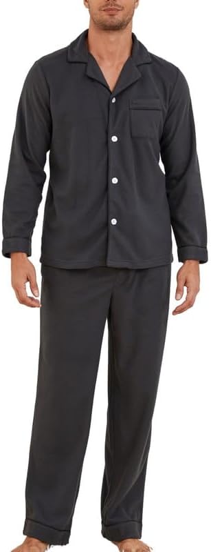 U2SKIIN Mens Button Down Pajamas Set Soft Classic Lapel Sleepwear Long Sleeve Flannel Top & Pants Set