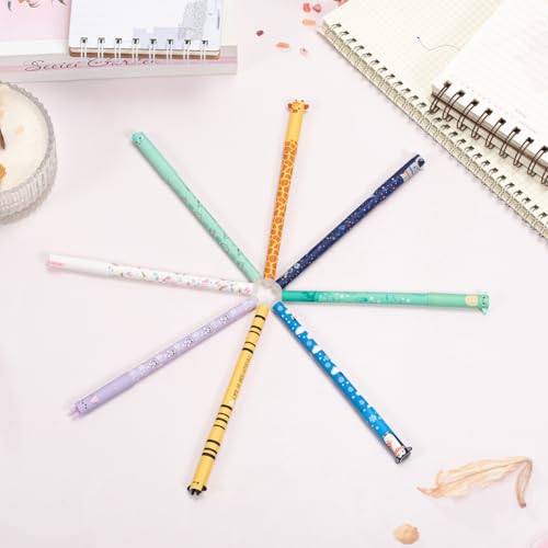 Zouwel Radierbare Stifte, 8er Set Gelstifte Radierbar mit Tiermotiven Designs, 0,5mm Spitze Radierbarer Kugelschreiber für Schule & Bürobedarf (Mehrere Farben)