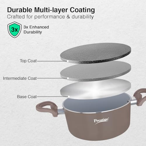 Image of Prestige Ceraglide Duo Casserole 24cm /4.6L with Glass Lid Non-Stick Ceramic Coating|Works On Gas & Induction|High Heating|Cool Touch Handle|Grey