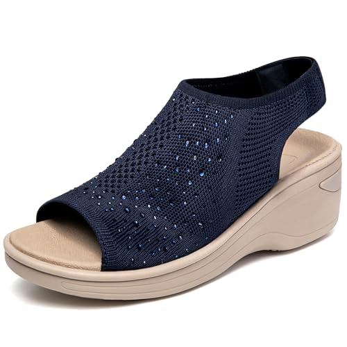 KOIMED Women's Comfortable Platform Walking Sandals With Memory Foam Open Toe Lightweight Breathable Soft Mesh Washable For Summer Travel Casual Beach Outdoor Sport