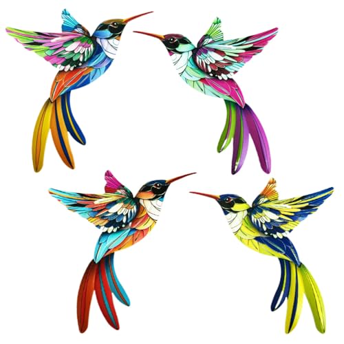 Décoration murale en métal bohème FBIRDY : lot de 4 colibris pour salon