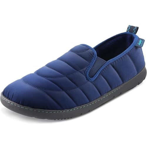 LazyStep Men's Noah Loafer Slippers with Comfort Memory Foam, Slip on Indoor Outdoor Nylon House Shoes with Non-Slip Sole(2024 Navy Blue,Size 7-8)