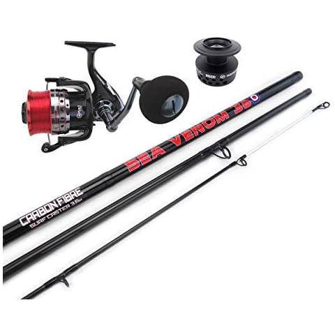 Hunter Pro 12ft Carbon Surf Beach Caster Rod & Sea Fishing Reel + Spare Spool & Line Cover
