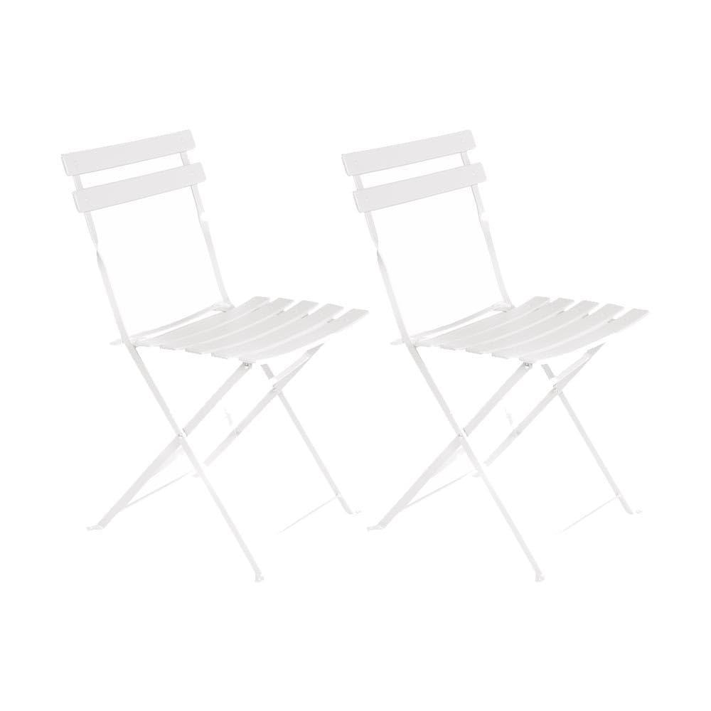 LOLAhome Set de 2 sillas Plegables Modelo Sira Hechas Acero Pintado con Lamas de 41cm x 46cm x 80cm Ideales para jardín, Patios, terrazas, Balcones y Exterior. (Blanco)