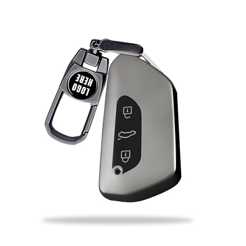 Image of SIAGO Premium TPU Car Key Cover and Metal Keychain Compatible with S-Koda Kodiaq, Octavia 2021 Onwards 3 Button Flip Key (Grey)