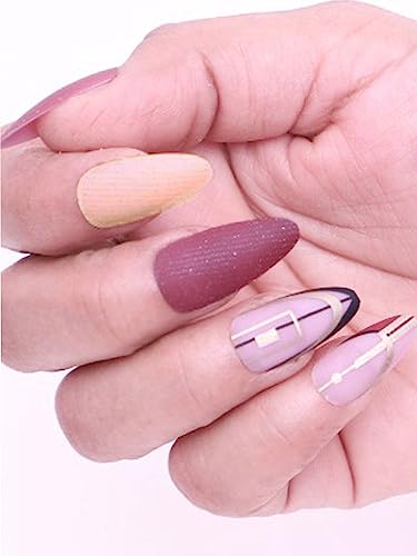 Image of Secret Lives Premium Reusable Artifical Press on Nails Almond Shape Light Brown & Black Color with Golden White Pearl Fake Nail 24 Pieces Set with Kit