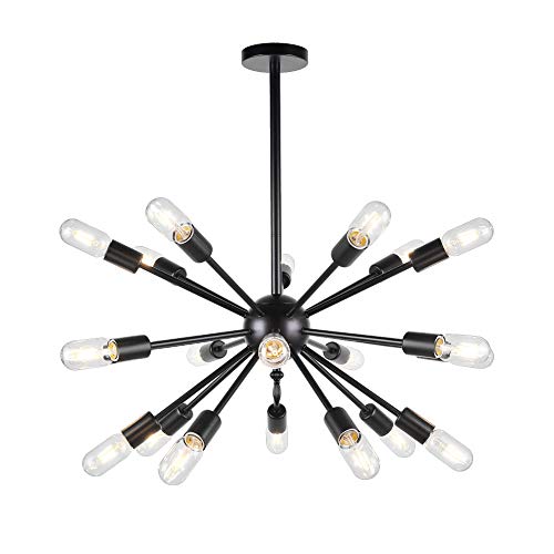 Dimmable Sputnik Chandelier Fixture with 18 Lights Rustic Pendant Lighting Industrial Hanging Ceiling Light Black