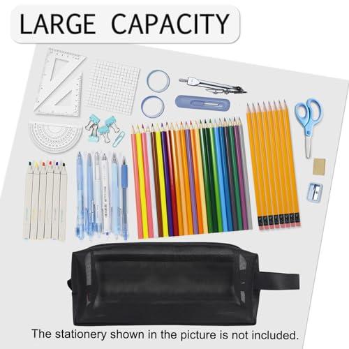 Image of Fmeida Mesh Pencil Case Large Capacity Pencil Bag with Handle Pencil Cases Zipper Portable Pencil Storage Pouch Bag Pen Holder Minimalist Stationery Organizer