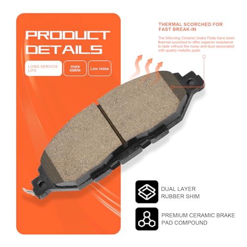 Image of D1649 Front Ceramic Brake Pads w /Hardware Kit Fit For Nissan Pathfinder 2013-2020, Nissan Murano 2015-2023, INFINITI JX35 2013, INFINITI QX60 2014-2020