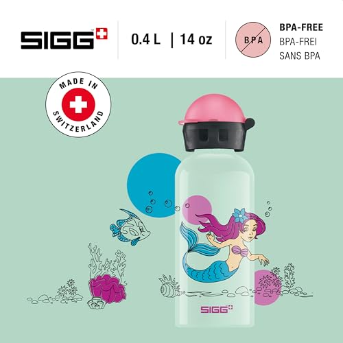 Sigg - Alu Trinkflasche Kinder - KBT Nixie - Auslaufsicher & Bruchsicher - Federleicht - BPA-frei - Klimaneutral Zertifiziert - Sport & Schule - Weissgrün & Rosa - 0,4L