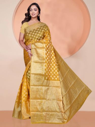 Image of Organza Silk Saree Wedding For Women Banarasi Sadi Original Kanchipuram Pure Rich Pallu Sari With Blouse Piece