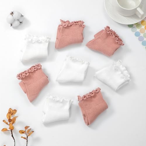 Image of 8 Pairs Cute Ruffle Frilly Ankle Socks Women, Lace Lettuce Socks